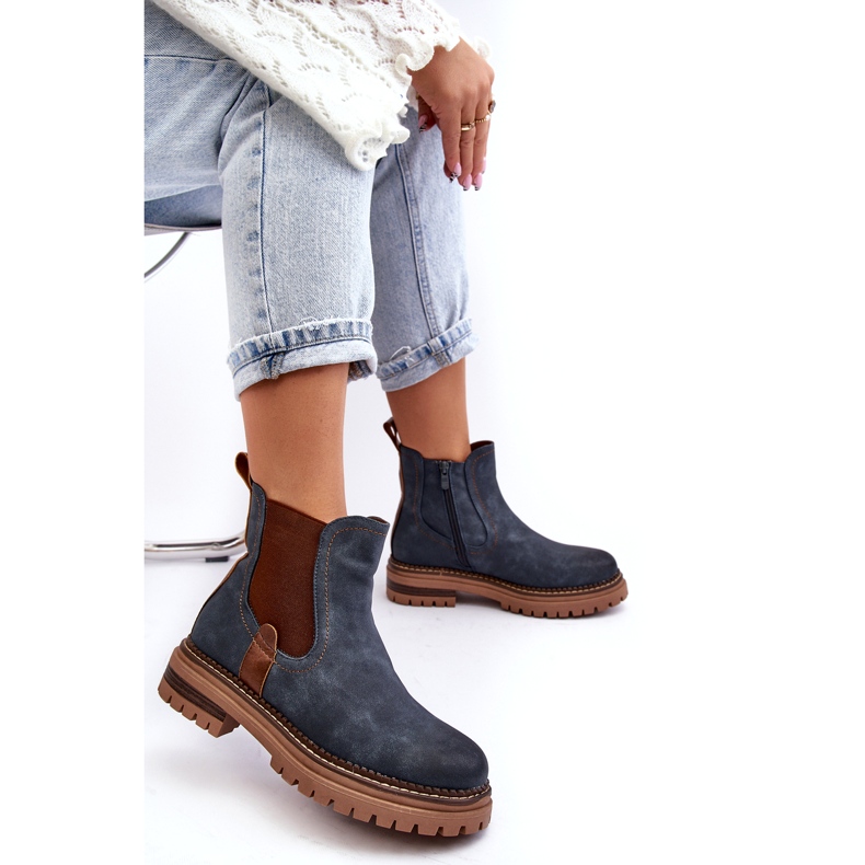 Evento Botas Chelsea aislantes para mujer con tacón plano, azul Myrine 1 Evento Botas Chelsea aislantes para mujer con tacón plano, azul Myrine 1