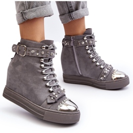 Botas de cuña aislantes con strass, ante Lu Boo, gris 11