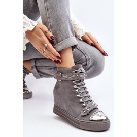 Botas de cuña aislantes con strass, ante Lu Boo, gris 10