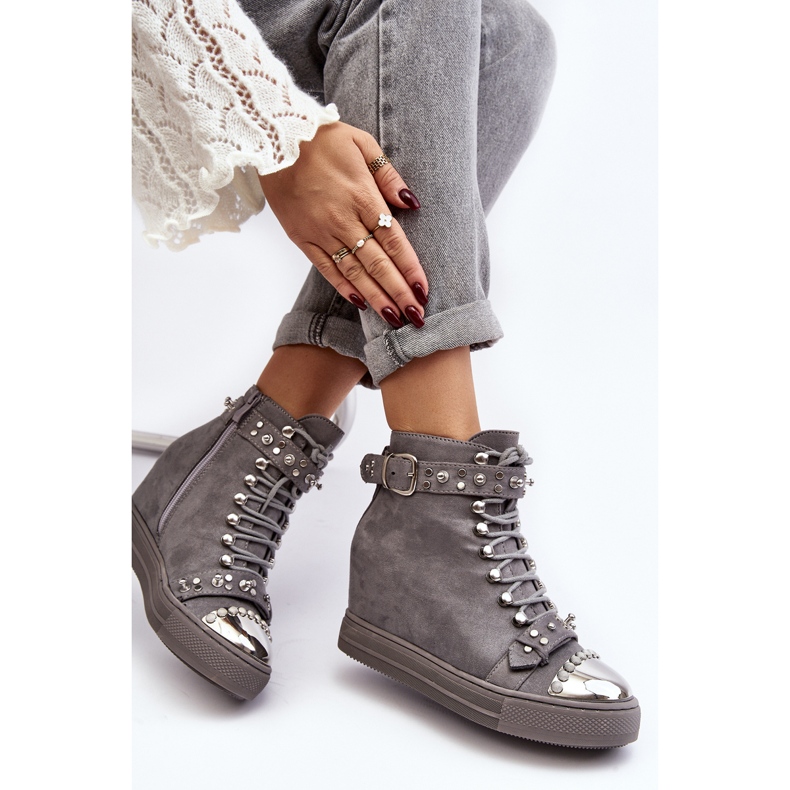 Botas de cuña aislantes con strass, ante Lu Boo, gris 1