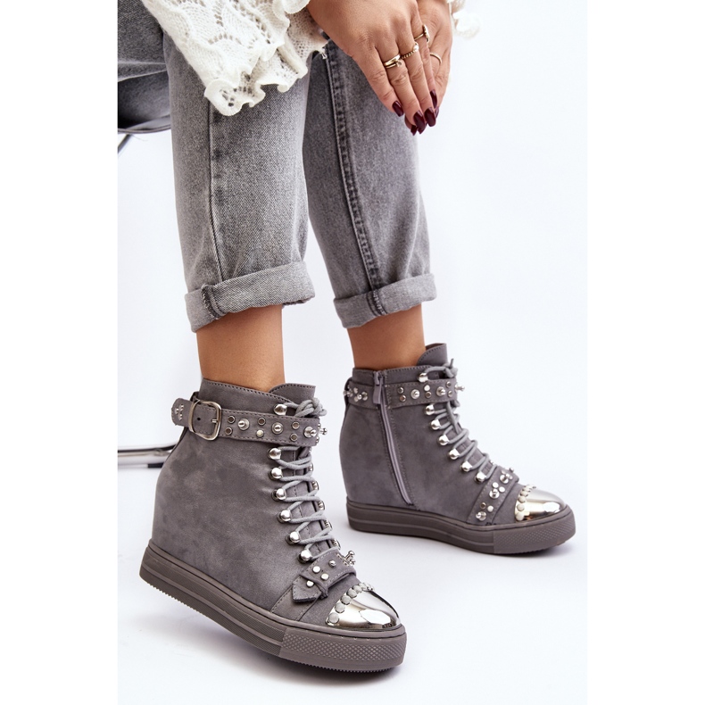 Botas de cuña aislantes con strass, ante Lu Boo, gris 2