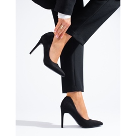 Shelovet elegantes zapatos de salón de ante con tacón alto negro 2