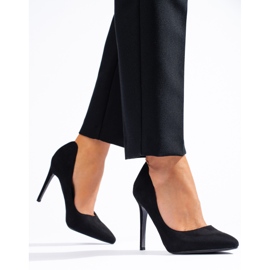 Shelovet elegantes zapatos de salón de ante con tacón alto negro 1