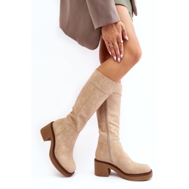 Sergio Leone Botas aislantes de mujer beige con tacones enormes de Calvisa 1