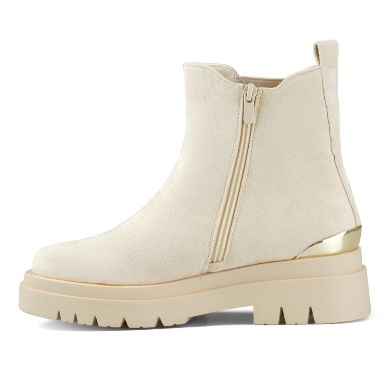 Botas Chelsea de mujer en ante con decoración dorada beige 1