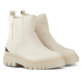 Botas Chelsea de mujer en ante con decoración dorada beige 3