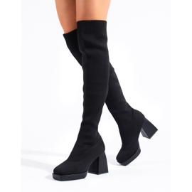 Botas hasta el muslo para mujer Shelovet con parte superior flexible negro 2