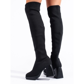 Botas hasta el muslo para mujer Shelovet con parte superior flexible negro 3