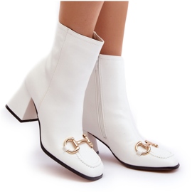 Botines de piel con tacón y decoración, blanco Pamelinta 10
