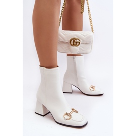 Botines de piel con tacón y decoración, blanco Pamelinta 7