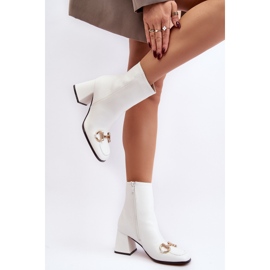 Botines de piel con tacón y decoración, blanco Pamelinta 8