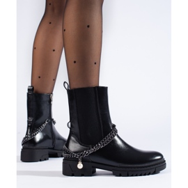 W. Potocki Botines Chelsea de mujer Potocki negros con cadena 2