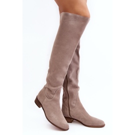 Botas por encima de la rodilla de ante para mujer con tacón plano, beige Hewanella 3