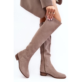 Botas por encima de la rodilla de ante para mujer con tacón plano, beige Hewanella 4