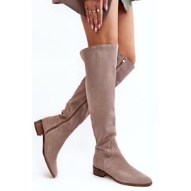 Botas por encima de la rodilla de ante para mujer con tacón plano, beige Hewanella 7