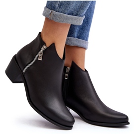 Botines de mujer de piel con pala baja y tacón alto con cremalleras, Negro Annaja 10