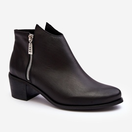 Botines de mujer de piel con pala baja y tacón alto con cremalleras, Negro Annaja 3