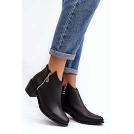 Botines de mujer de piel con pala baja y tacón alto con cremalleras, Negro Annaja 4