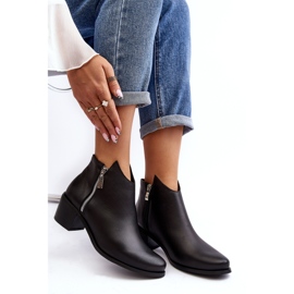 Botines de mujer de piel con pala baja y tacón alto con cremalleras, Negro Annaja 2