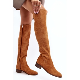 Botas por encima de la rodilla de mujer en ante con planas Camel Hewanella marrón 3