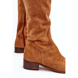 Botas por encima de la rodilla de mujer en ante con planas Camel Hewanella marrón 6