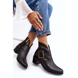 Botines Mujer De Piel Con Tacón Bajo Y Hebilla, Negro Liliane 1