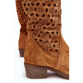 Botas De Mujer De Ante Calado Y Tacón Bajo Camel Ndulu marrón 6