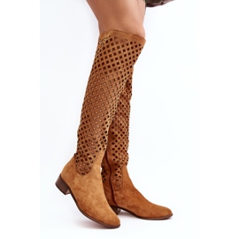 Botas Arinna de ante camel con dibujo calado marrón 1