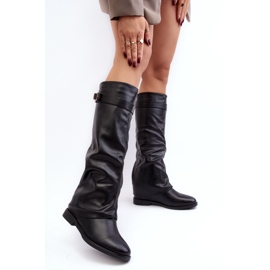 Botas planas de mujer con parte superior fruncida, Tercella negra negro 2 Botas planas de mujer con parte superior fruncida, Tercella negra negro 2