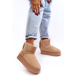 Botas de nieve para mujeres en una plataforma masiva con beige con flecos 3