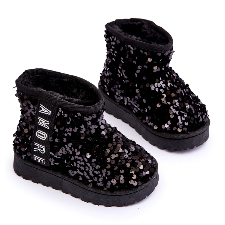 Botas de nieve para niñas aisladas con lentejuelas negras negro 3