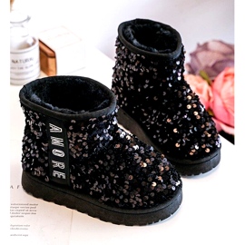 Botas de nieve para niñas aisladas con lentejuelas negras negro 4