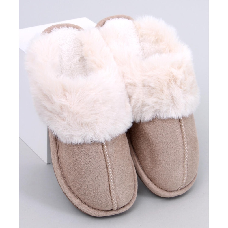 Otteys Pantuflas de mujer beige con pelo 1