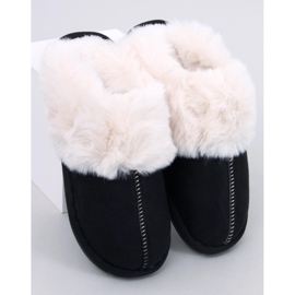 Otteys Pantuflas de mujer negras con pelo negro 1