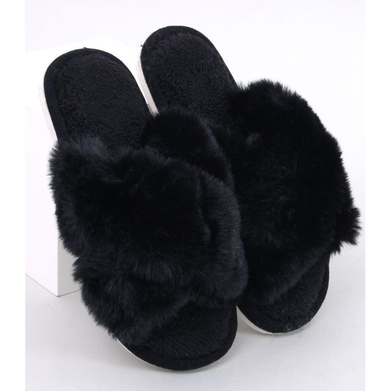 Pantuflas con tiras cruzadas de pelo Parris Black negro 1