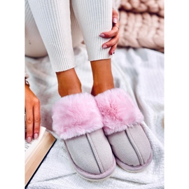 Pantuflas Allens de espiga rosa claro con pelo rosado 2