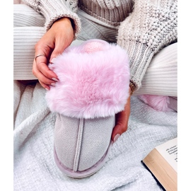 Pantuflas Allens de espiga rosa claro con pelo rosado 3
