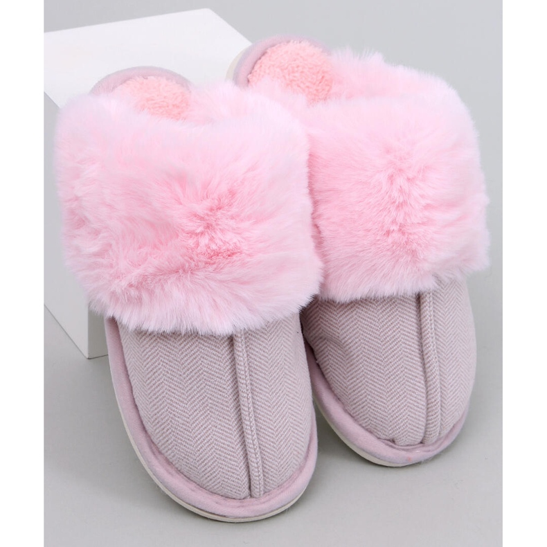 Pantuflas Allens de espiga rosa claro con pelo rosado 1
