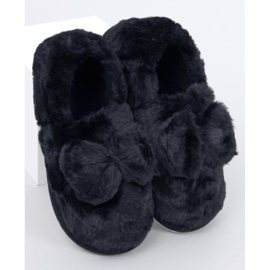 Pantuflas de pelo con lazo Emres Negro 1