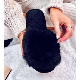 Pantuflas con puntera abierta de pelo negro Kemars 3