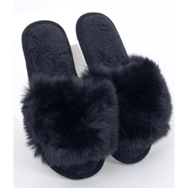 Pantuflas con puntera abierta de pelo negro Kemars 1