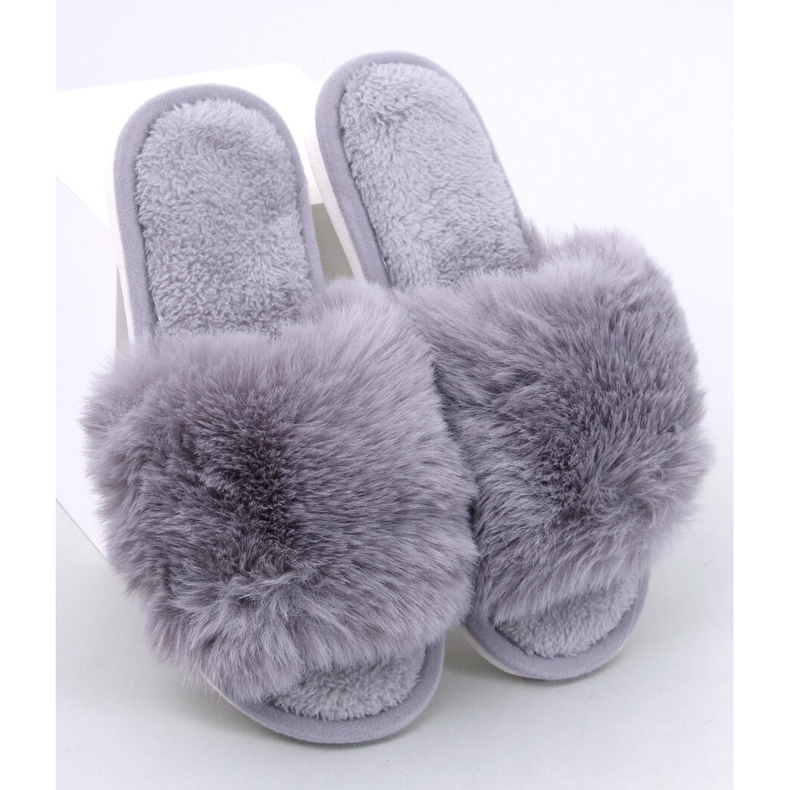Kemars Pantuflas abiertas de pelo gris 1 Kemars Pantuflas abiertas de pelo gris 1