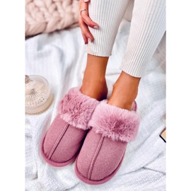 Pantuflas Skeen espiga rosa oscuro con pelo rosado 3