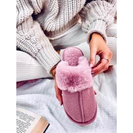 Pantuflas Skeen espiga rosa oscuro con pelo rosado 2