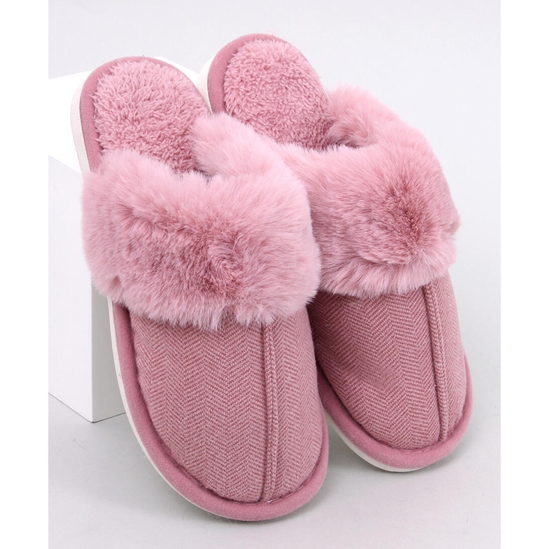 Pantuflas Skeen espiga rosa oscuro con pelo rosado 1