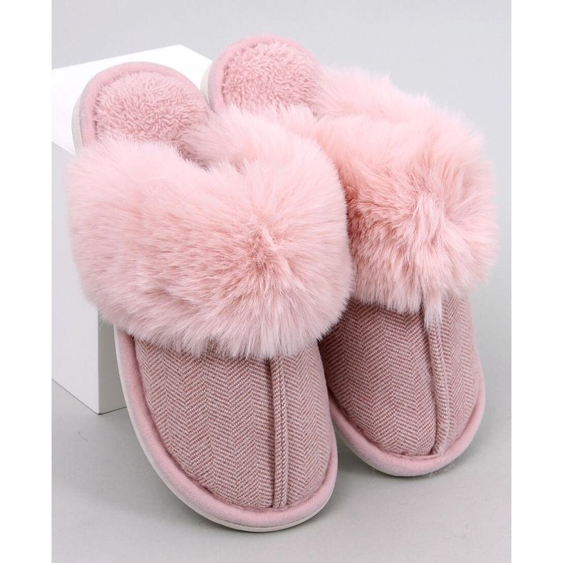 Pantuflas de espiga con pelo Skeen, Rosa Polvo 1