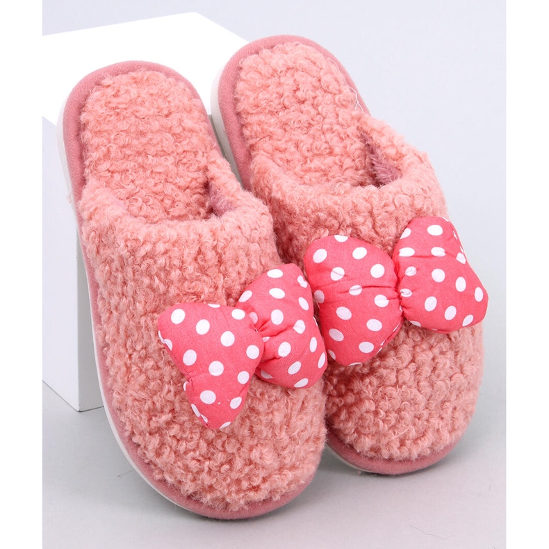 Pantuflas niño salmón con lazo rosa 1