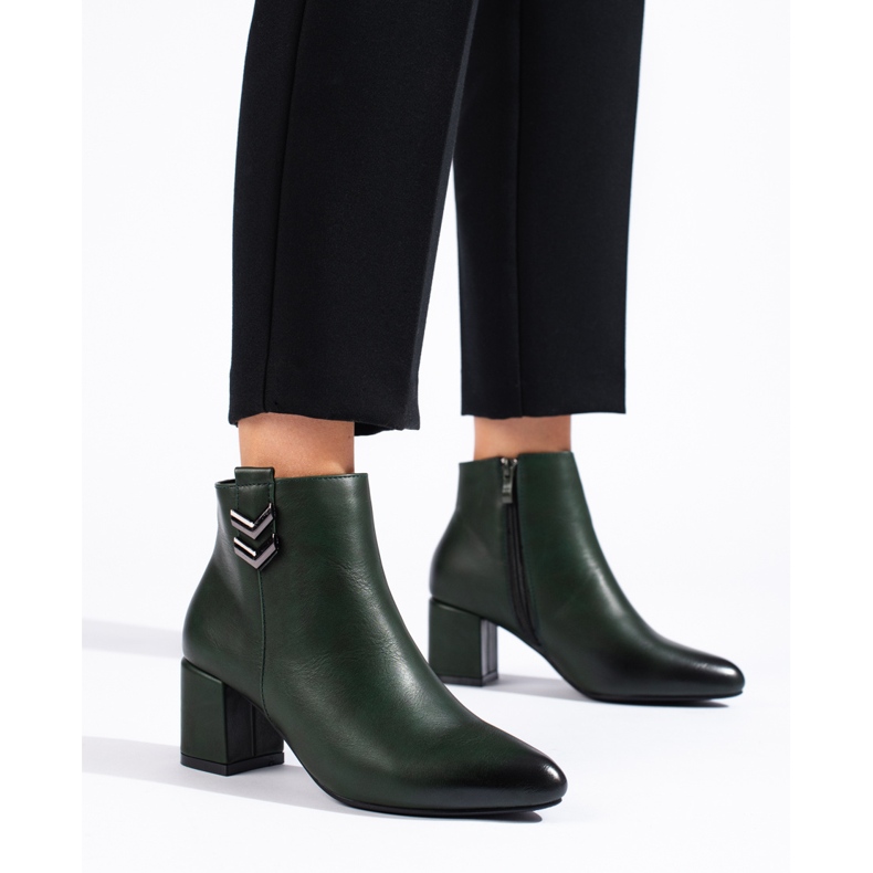 Elegantes botines clásicos de tacón Daszyński verde oscuro 1