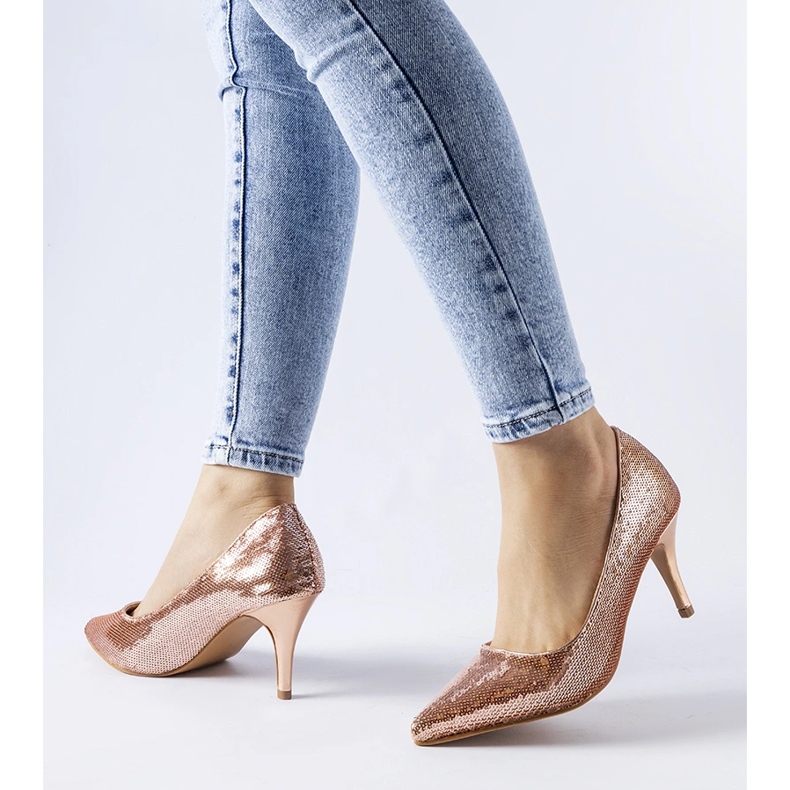 Salón de tacón Ernesto lentejuelas rosa dorado 1