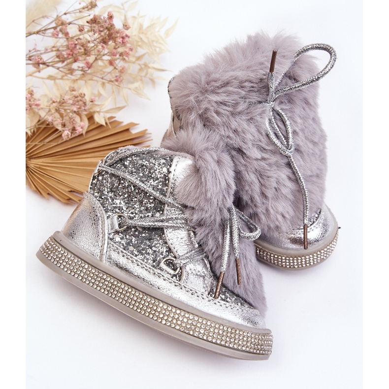Botas de nieve para niños con pelo y lentejuelas, plata Bryana 2 Botas de nieve para niños con pelo y lentejuelas, plata Bryana 2